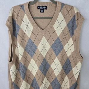 Brooks‎ Brothers Argyle Sweater Vest Tan Blue Cashmere Cotton Mens 1XLT Tall